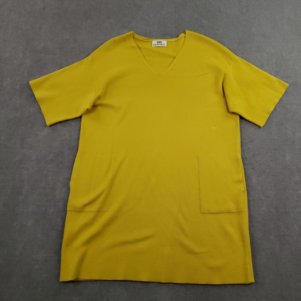 Sminfinity Sweater Dress Womens XS‎ Yellow Supima Cotton Cashmere Tunic Pockets